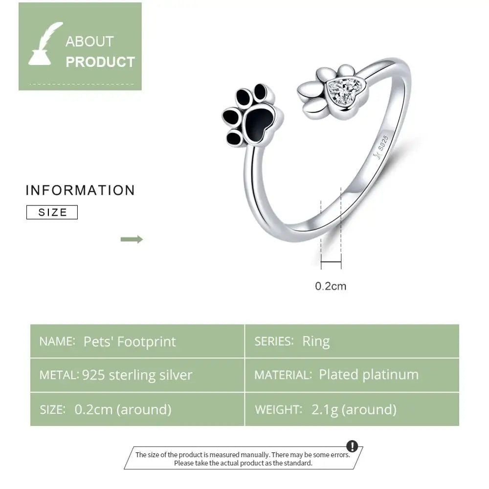 925 Sterling Silver Paw Dog Pets' Footprint Ring For Women Wedding Engagement Adjustable Rings Fashion Jewelry CQR605