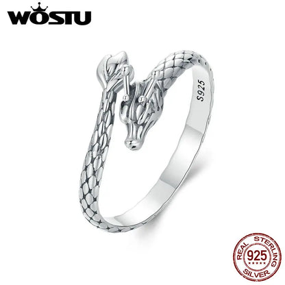 Vintage 925 Sterling Silver Dragon Opening Ring For Women Lucky Gothic Animal Stackable Rings Party Punk Hiphop Gift