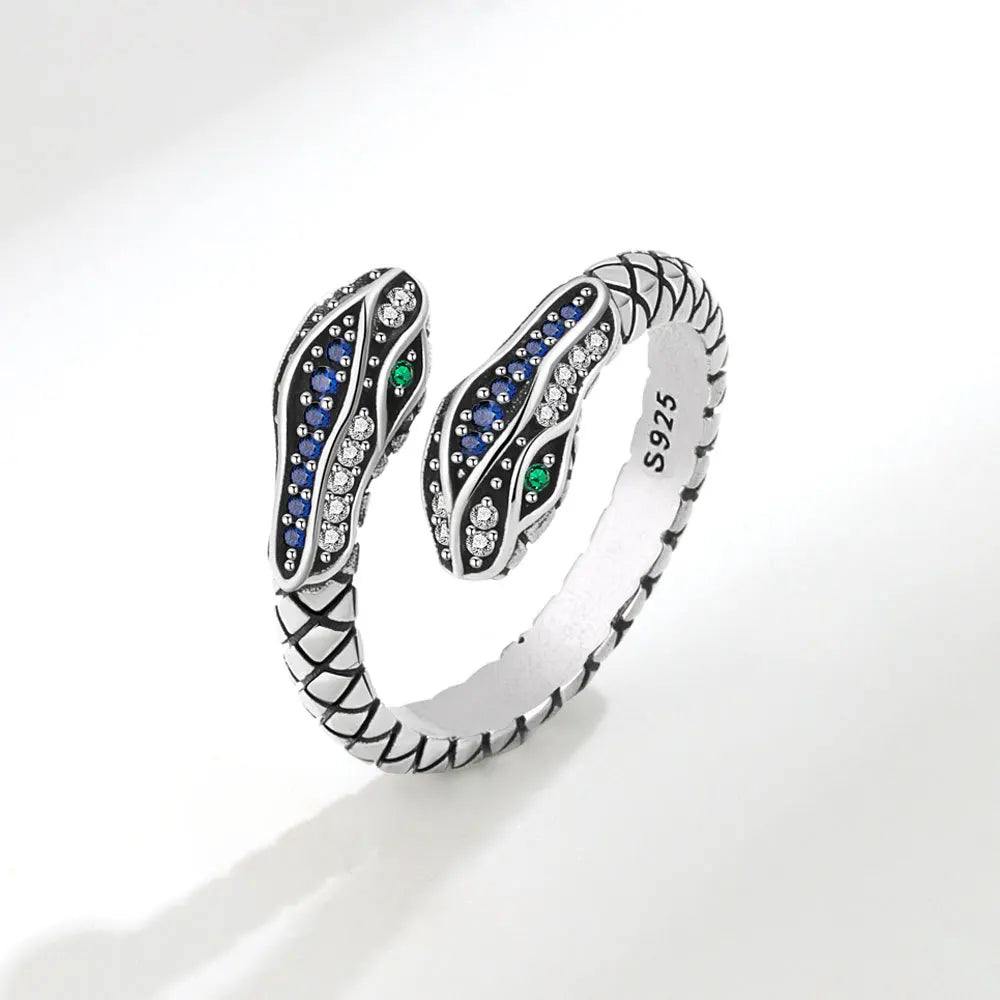 100% 925 Sterling Silver Rings For Women Snake Shape Green Eye Simple Trendy Retro Open CZ Anillos Party Gifts Accessories