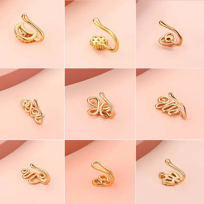 1Pc Copper Fake Piercing Nose Ring Heart Star Crown Clip on Nose Ear Clip Cuff Earring for Women Girl Gift Body Jewelry Nariz