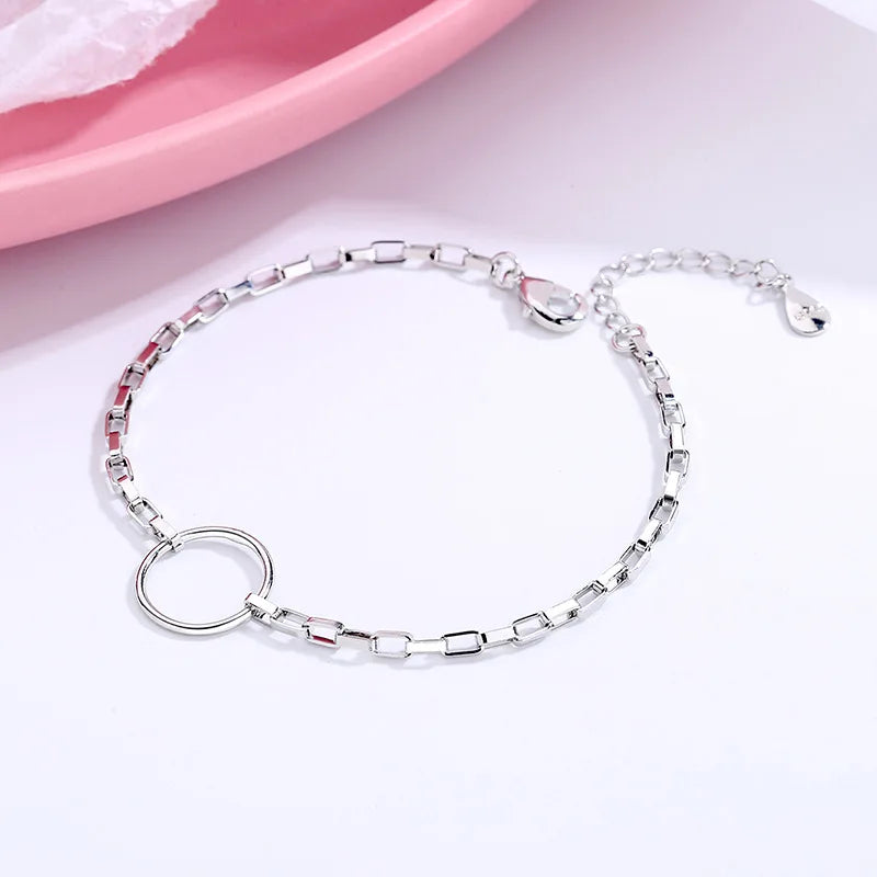 VENTFILLE 925 Sterling Silver Geometric Square Round Bead Bracelet For Women Personality Temperament Simple Hand Jewelry Party