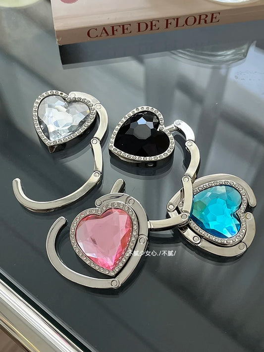 Heart Creative Folding Hook Heart-Shaped Diamond Shape Gem Table Edge Dining Table Edge Purse Hook Bag Hanger