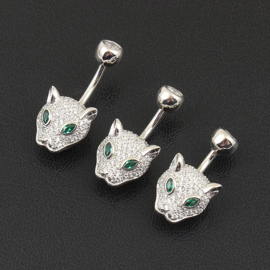 925 sterling silver belly button ring fashion leopard style CZ navel piercing body jewelry