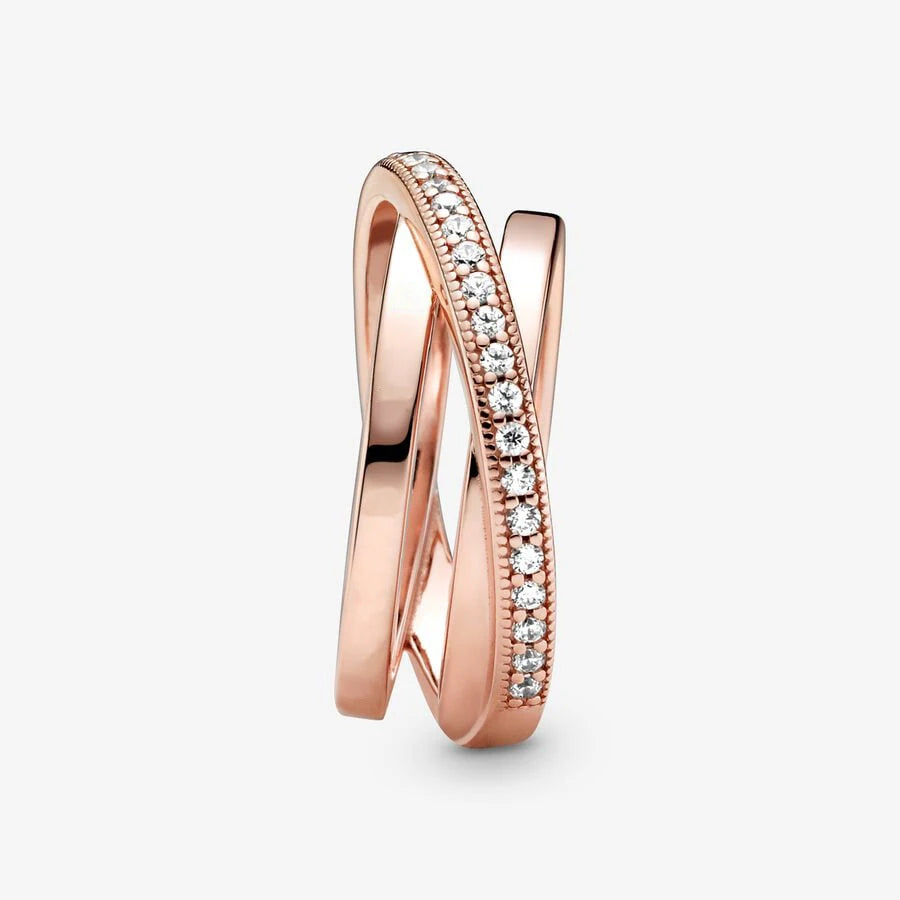 Original 925 Sterling Silver Rings For Women Crossover Love Engagement Wedding Ring Rose Gold Crystals Luxury Jewelry Gift