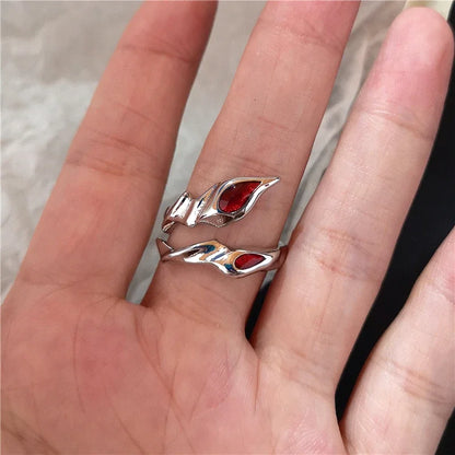 Goth Punk Retro Red Crystal Love Heart Cross Geometry Irregular Open Ring Set Y2K Halloween Accessories For Women Kpop Jewelry