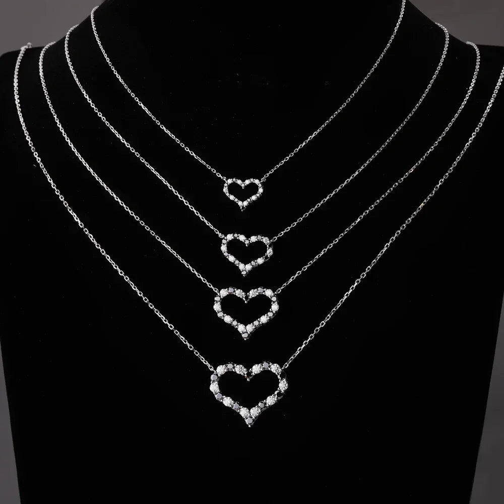 FEOBUR 2ct Black White Moissanite Necklace Heart Pendant for Women 925 Sterling Silver Stud Earring Jewelry Girls Birthday Gift