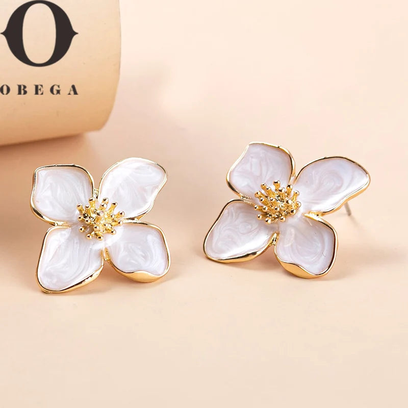 Obega Flower Earrings Stud Pink White Flowers Women Earring Post Spring Summer New Trendy Girls Cute Jewelrys