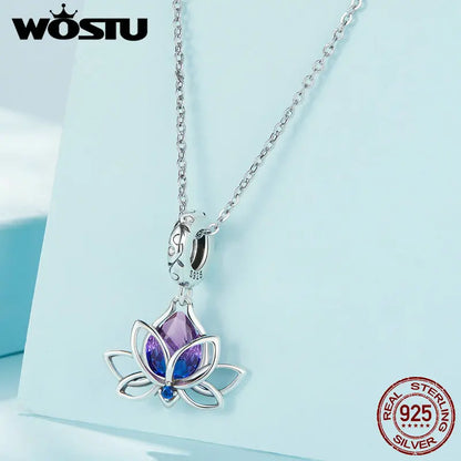 925 Sterling Silver Bi Color Lotus Flower Ring For Women Drop Purple pink Crystal Opening Rings Wedding Party Jewelry Gift