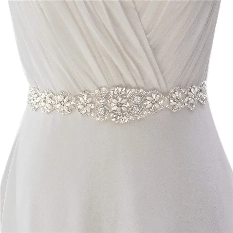 Pearls Wedding Belt Crystal Bridal Belt Sliver Rhinestones Satin Bridal Sash For Maternity Women Wedding Dress Accessories