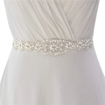 Pearls Wedding Belt Crystal Bridal Belt Sliver Rhinestones Satin Bridal Sash For Maternity Women Wedding Dress Accessories