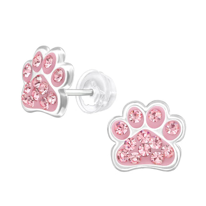 Sterling Pink Paw Kids' Dog Stud Earrings