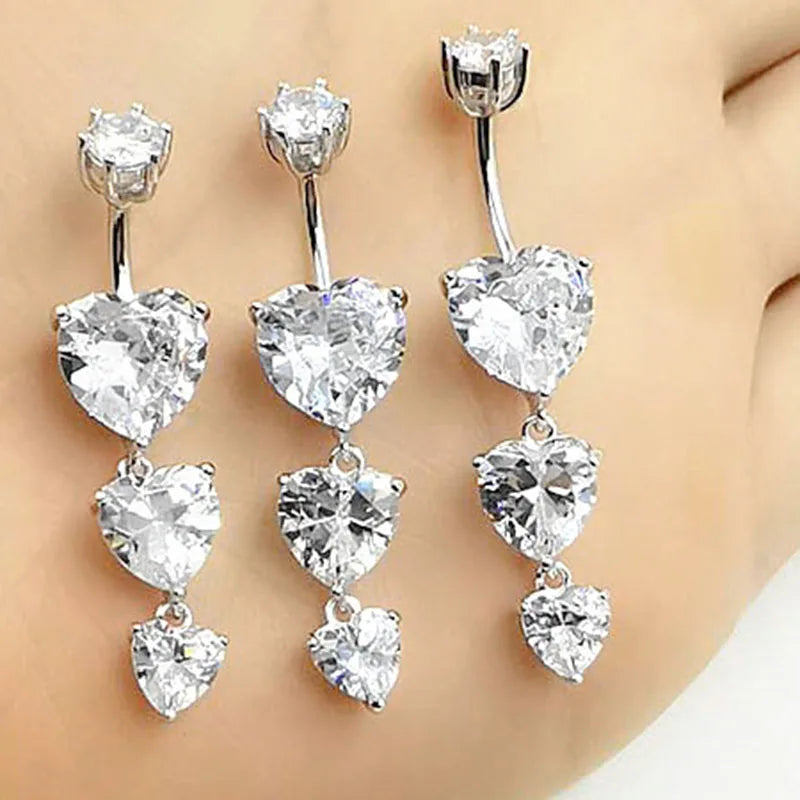 Crystal heart belly button ring navel body piercing jewelry 925 silver for women anti-allergy