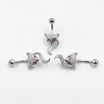 Crystal Fox belly button ring navel piercing jewelry body bar piercing 925 silver zircon rhinestonefor women