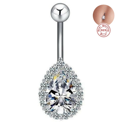 925 sterling silver Belly Button Bars Tear Drop Navel Piercing Ring Clear CZ Navel Rings Belly Rings Belly Piercing