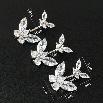 Body jewelry Butterfly real 925 sterling silver Belly button ring pin length 6mm 8mm 10mm Piercing fine jewelry free shipping