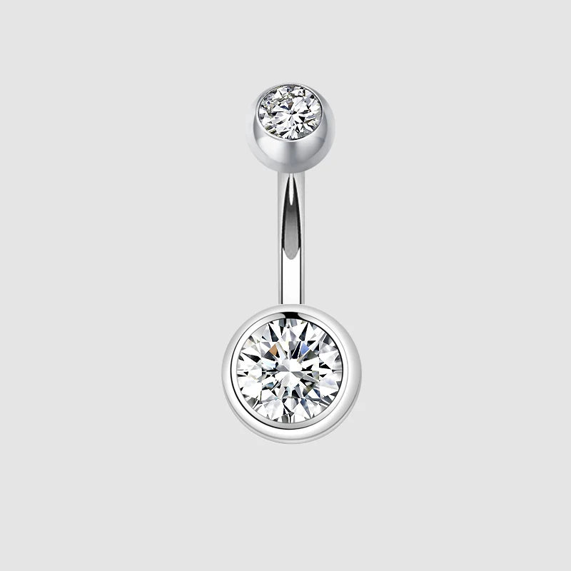 MIQIAO 925 Sterling Silver Round Shape Belly Button Ring Body Piercing Zircon Pin Length 6 8 10 MM Width 1.2 1.5MM Fine Jewelry