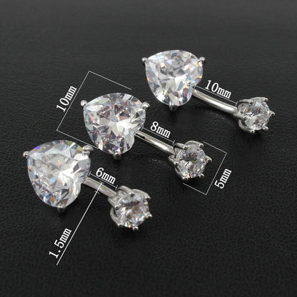 925 pure silver belly button ring real genuine silver navel ring body piercing jewelry heart stone zircon pin length 6 8 10 mm