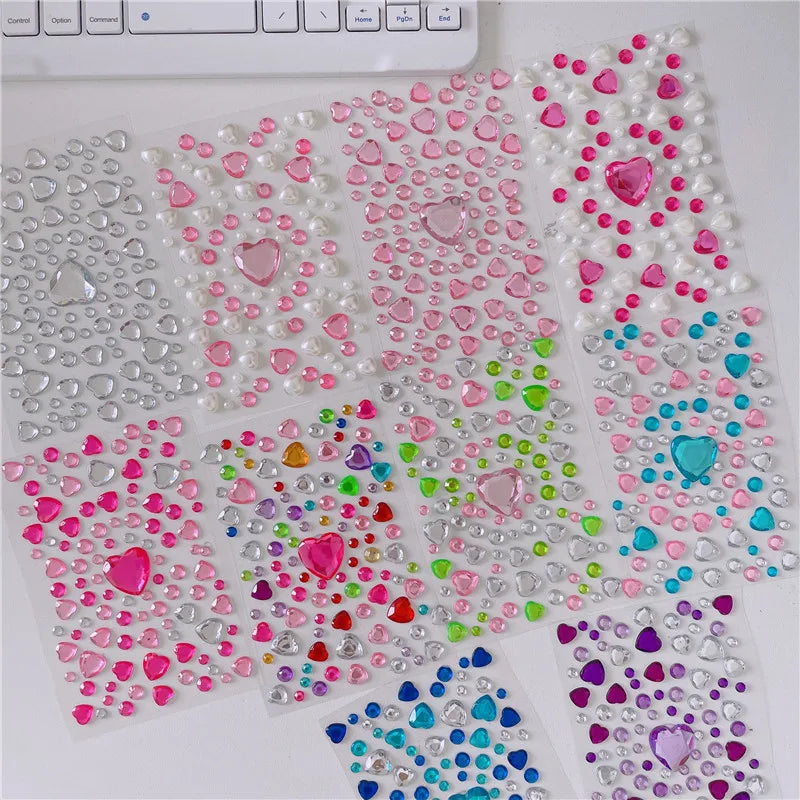 Mixed Size 3D Heart Love Gem Stickers For Kids Diamond Acrylic Crystal Sticker DIY Three-dimensional Rhinestone For Girls