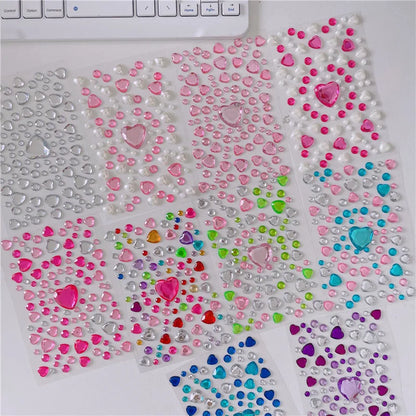 Mixed Size 3D Heart Love Gem Stickers For Kids Diamond Acrylic Crystal Sticker DIY Three-dimensional Rhinestone For Girls