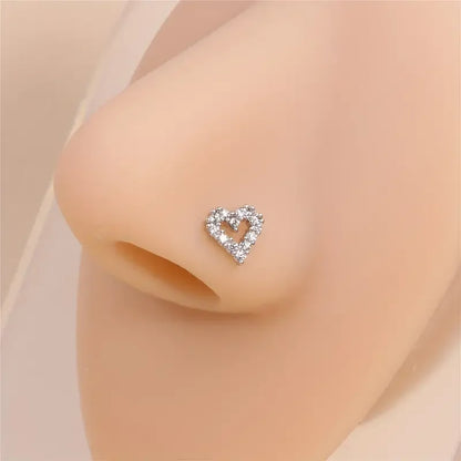 1pc Simple Mini Love Heart L-Shaped Nose Stud Nail Ring Simple Zinc Alloy Nose Piercing Jewelry