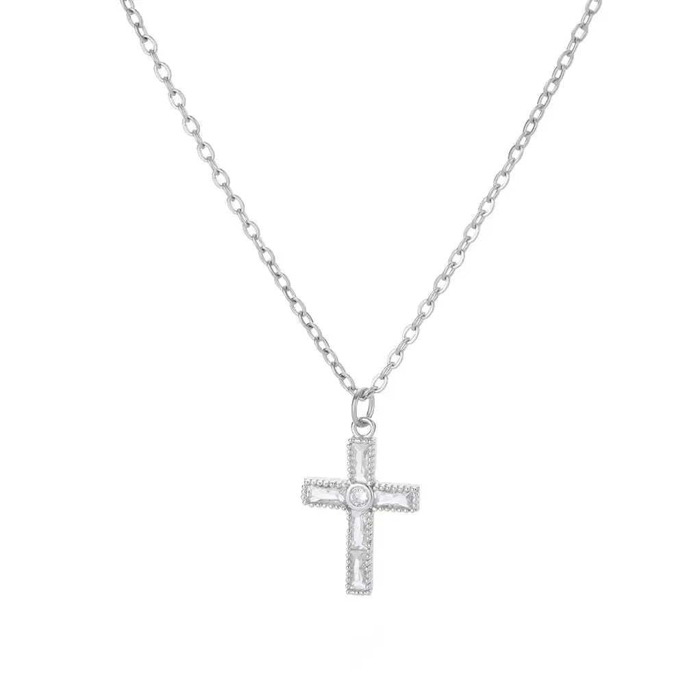 Zircon Cross Pendant Necklace for Women Gold Color Stainless Steel Collar Necklaces Goth Party Wedding Jewelry Gifts