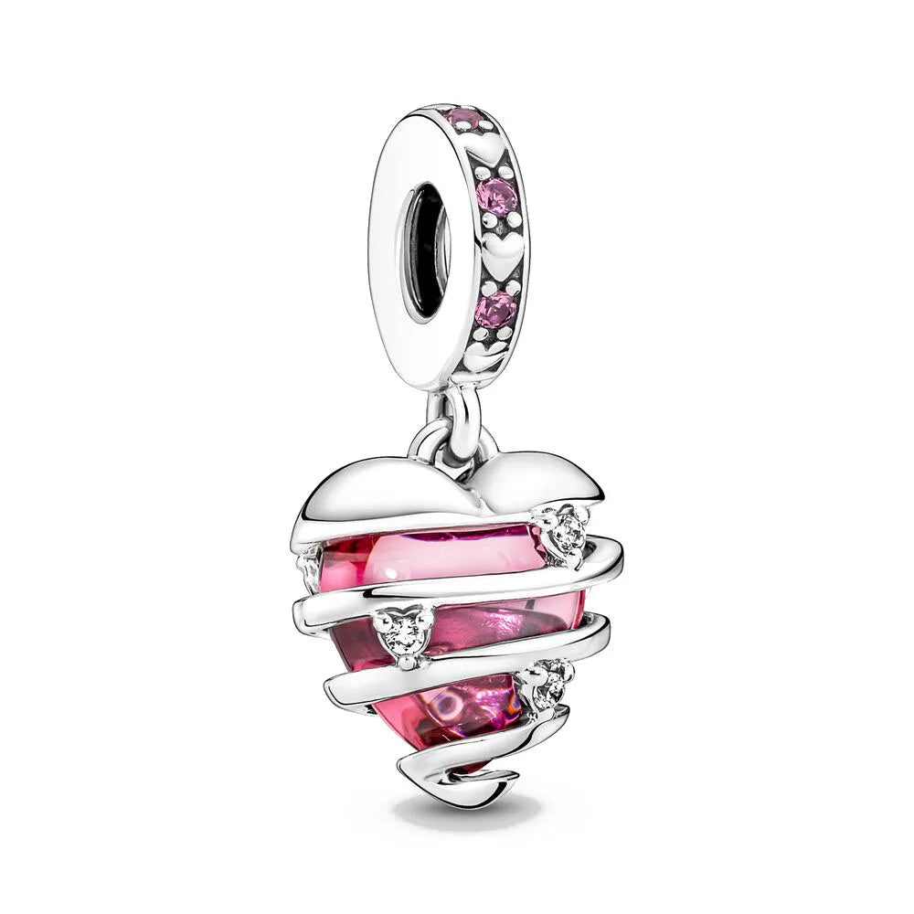 2024 New Pink Series Bag Motorcycle Heart Diy Bead Fit European Bracelet 925 Sterling Silver Jewelry Accessories