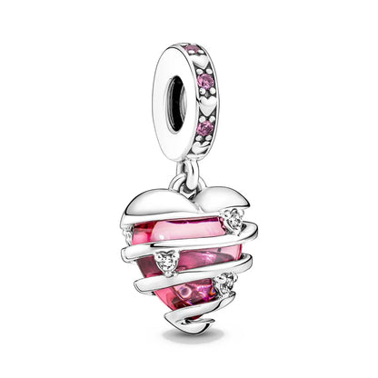 2024 New Pink Series Bag Motorcycle Heart Diy Bead Fit European Bracelet 925 Sterling Silver Jewelry Accessories