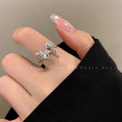 Kpop Y2K Cute Goth Bowknot Ring Punk Vintage Heart Irregular Geometry Rings For Women Girls Grunge 2000s EMO Jewelry Accessories