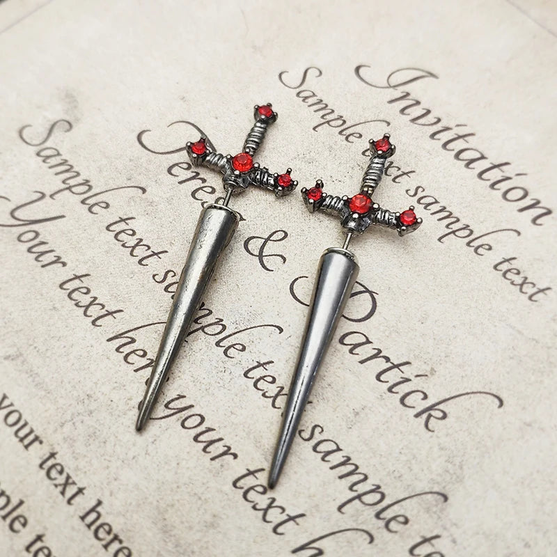 Vintage Dark Gothic Kinitial Sword Earrings For Women Men Dagger Piercing Earring Ear Jacket Punk Goth Halloween Jewelry Gift