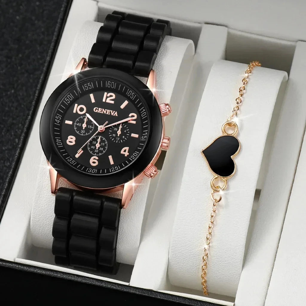 Luxury Watch Set Women Rhinestone Fashion Quartz Wristwatch Female Casual Ladies Watches Bracelet Set Clock No Box