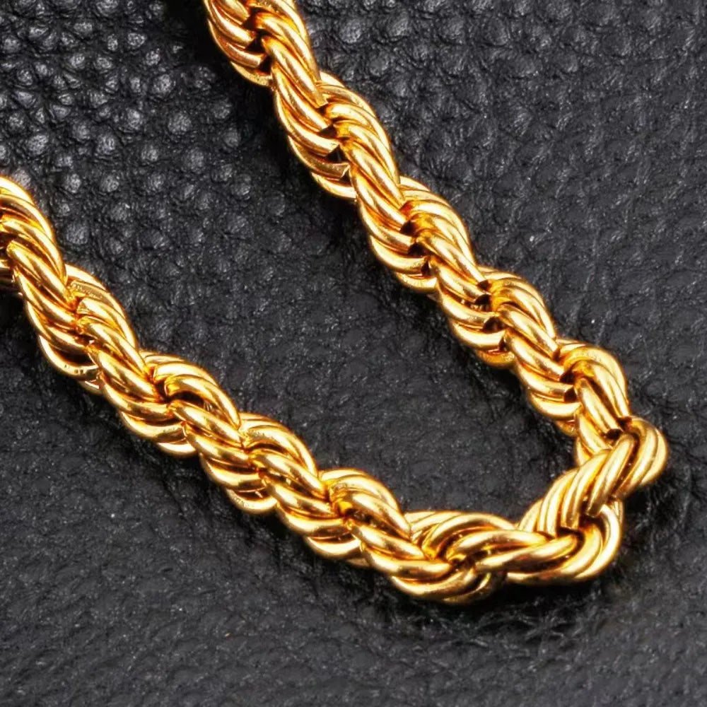 Noble 45-60cm 18K Gold 4mm Rope Chain Necklace for Women Man Fashion Wedding Charm Gift Jewelry 18-24Inch