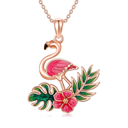 S925 Sterling Silver Flamingo Necklace for Women Enamel Pink Flamingo Pendant Necklace Cute Animal Jewelry Gift for Her