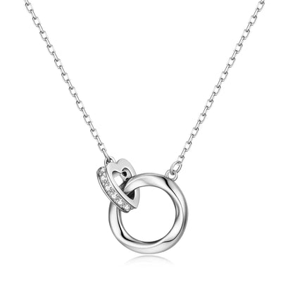 BRAYEG S925 Sterling Silver Necklace for Women White Gold Necklace Dainty Silver Heart Necklace for Jewelry Gifts Interlocking Circle Necklace Mothers Day Gift