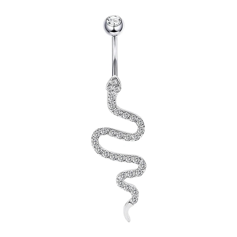 Snake Shape Belly Piercing 925 Sterling silver Navel rings Clear Cubic Zircon Belly Button Ring