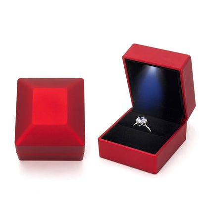 Heart Square Shaped LED Light Ring Box Velvet Jewelry Display Gift Storage Case Wedding Engagement Proposal Anniversary Boxes