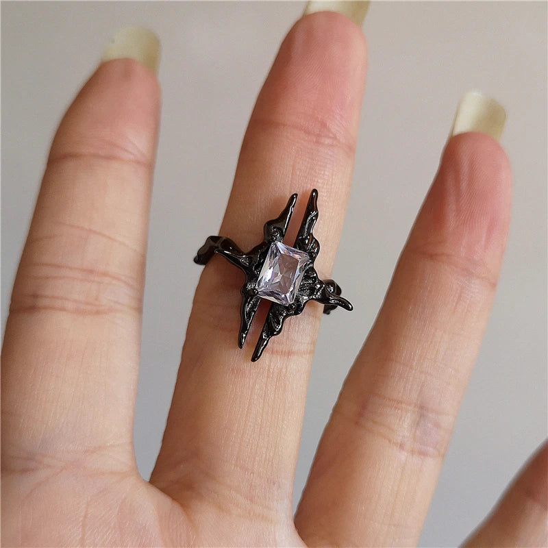 Vintage Goth Thorny Rose Couple Rings For Men Women Charm Irregularity Opening Stainless Steel Finger Ring Jewelry