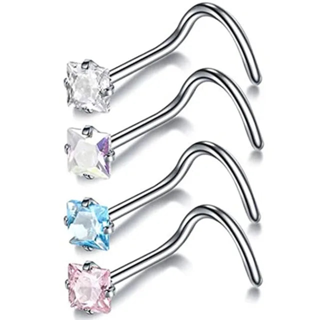 4PCS Surgical Steel Heart Nose Ring Stud Pack Real Star L Shape Nose Piercing Stud Set Square Nose Rings Set Piercing Nariz Lote