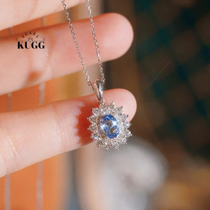 18K White Gold Necklace Luxury Diamond Jewelry Elegant Design Natural Sapphire Necklace for Women Wedding Party