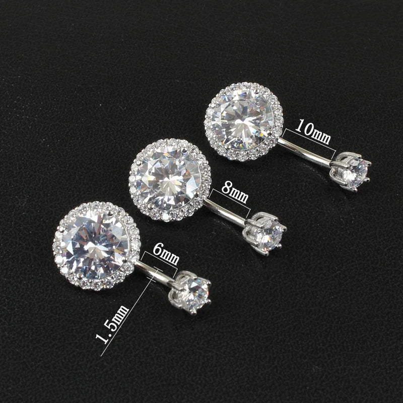 Belly button ring real 925 sterling silver body piercing fine jewelry round zircon not allergic pin length 6 8 10 mm 925 silver