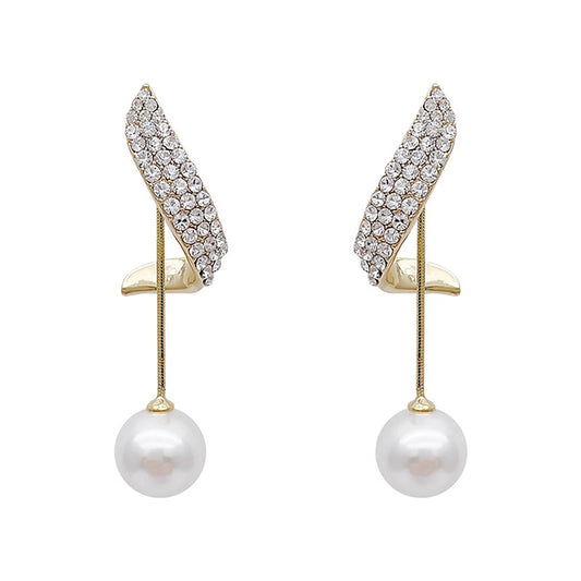 2 fashionable and gorgeous women's long diamond inlaid pearl geometric earrings, party and dinner party accessories