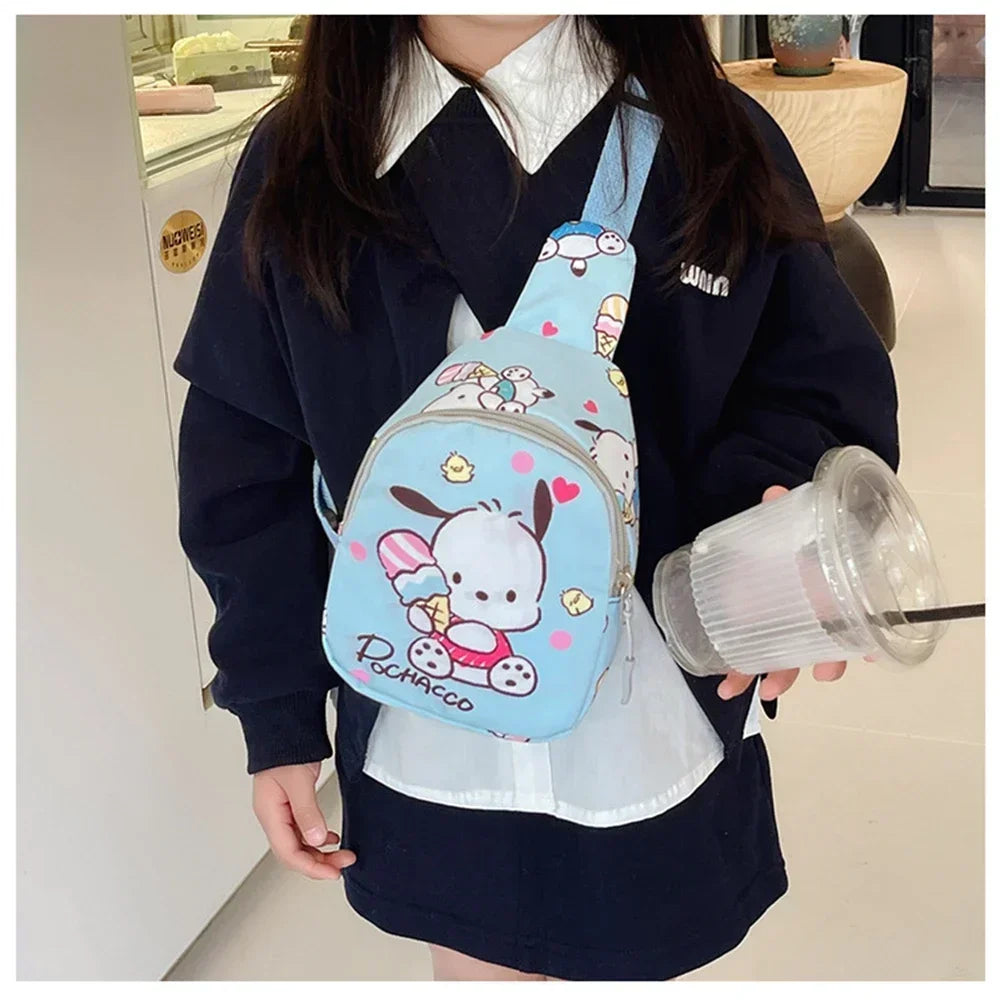 Anime Hello Kitty Sanrio Children Chest Bag 산리오 가방 Kuromi Pochacco Messenger Bags Cinnamoroll Pompompurin Backpack for Kids Gift