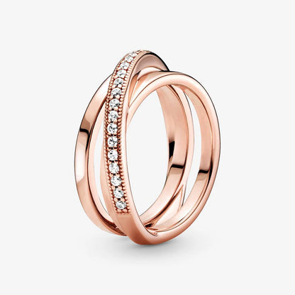 Original 925 Sterling Silver Rings For Women Crossover Love Engagement Wedding Ring Rose Gold Crystals Luxury Jewelry Gift