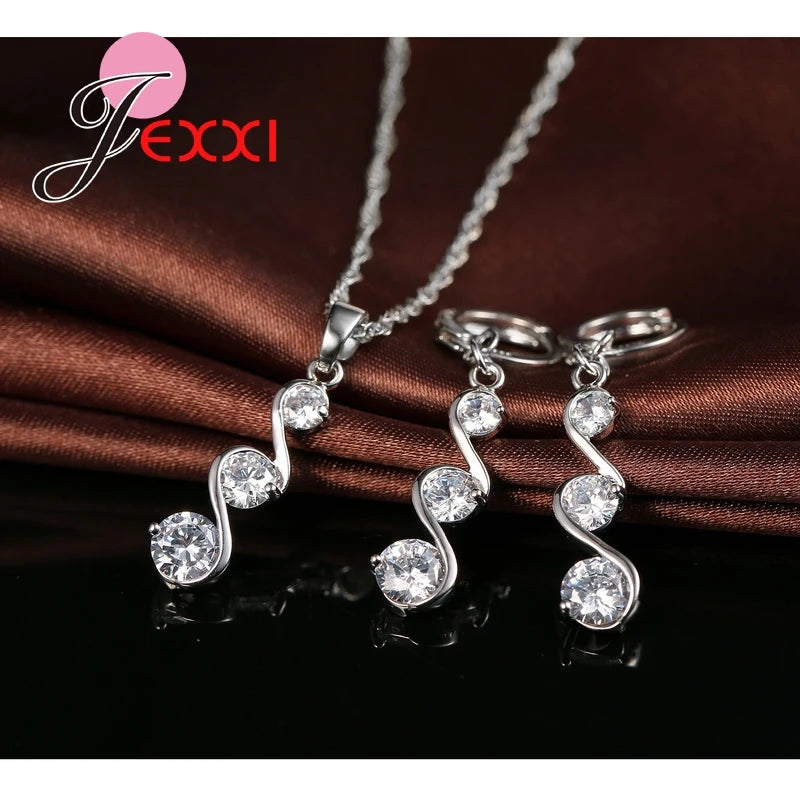 Romantic Double S Design Jewelry Set 925 Sterling Silver Necklace Earring 3 Colors Fashion Pendant Sets