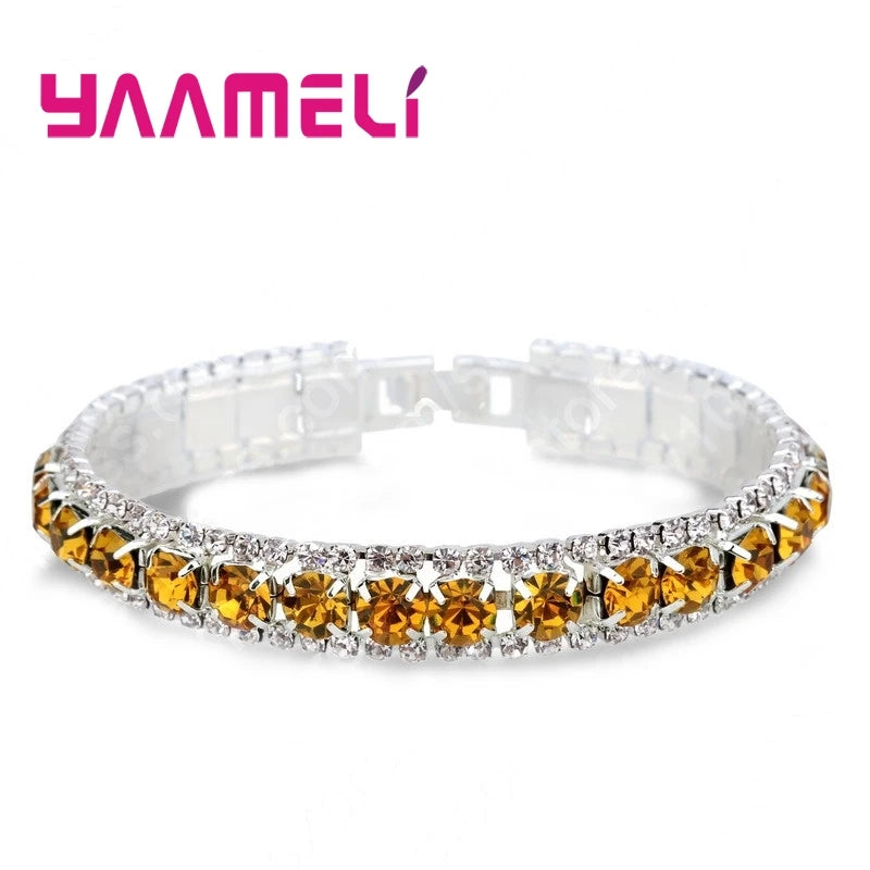 Top Sale 925 Sterling Silver Color Bracelets Full AAA Zircon Austrian Crystal Femme Women Link Chain Jewelry Bangles 14 Colors