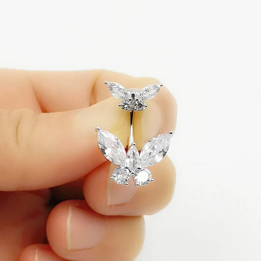 925 Sterling Silver Belly Piercing Button Ring Fashion Butterfly Style CZ Navel Ring Body Jewelry 1Pc For women