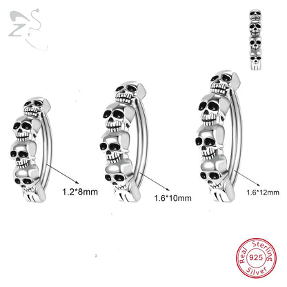 ZS 1 PC Skull Navel Piercing 925 Sterling Silver Reverse Curved Belly Button Rings for Men Punk Rock Clicker Navel Rings 14/16G