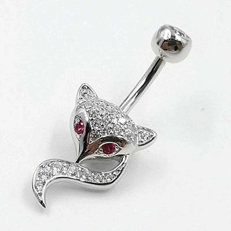 Crystal Fox belly button ring navel piercing jewelry body bar piercing 925 silver zircon rhinestonefor women