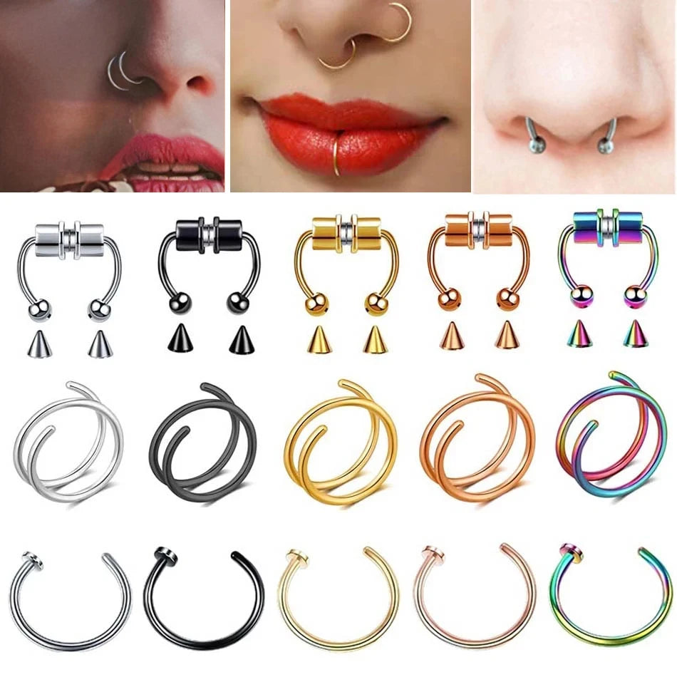 316L Stainless Steel Magnetic Septum Fake Nose Rings for Women Men Non-pierced Nose Hoop Tragus Falso Piercing Nez Body Jewelry