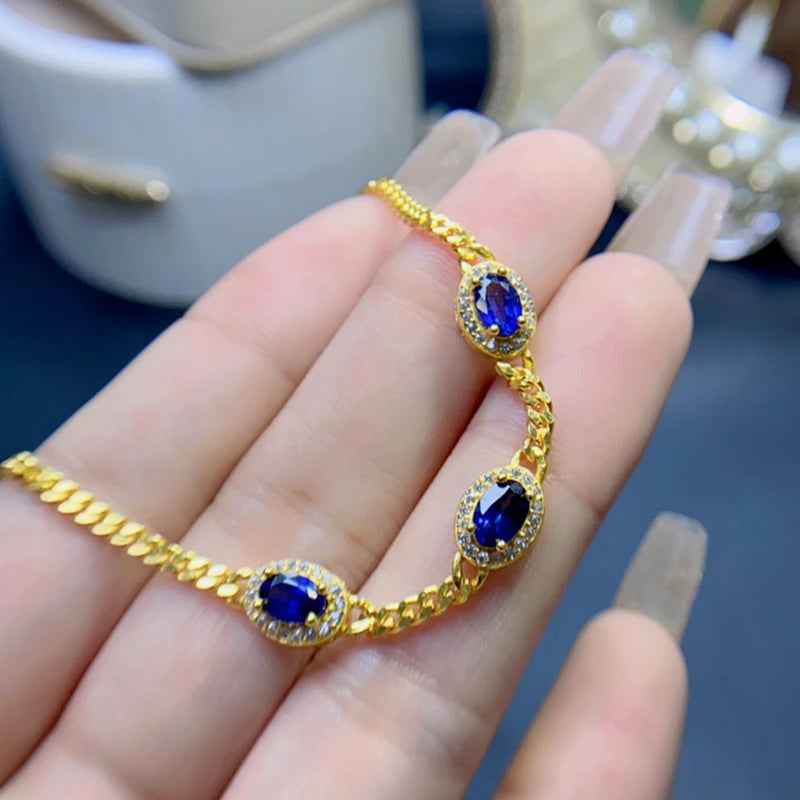 Natural Sapphire Charm Bracelet for women silver 925 jewelry luxury gem stones 18k gold plated