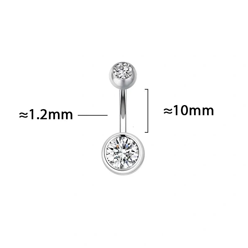 MIQIAO 925 Sterling Silver Round Shape Belly Button Ring Body Piercing Zircon Pin Length 6 8 10 MM Width 1.2 1.5MM Fine Jewelry